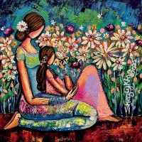 Shazly Khan, Where ammi's lap feels like heaven!!, 16 x 16 Inch, Acrylic on Canvas, Figurative Paintings, AC-SZK-125